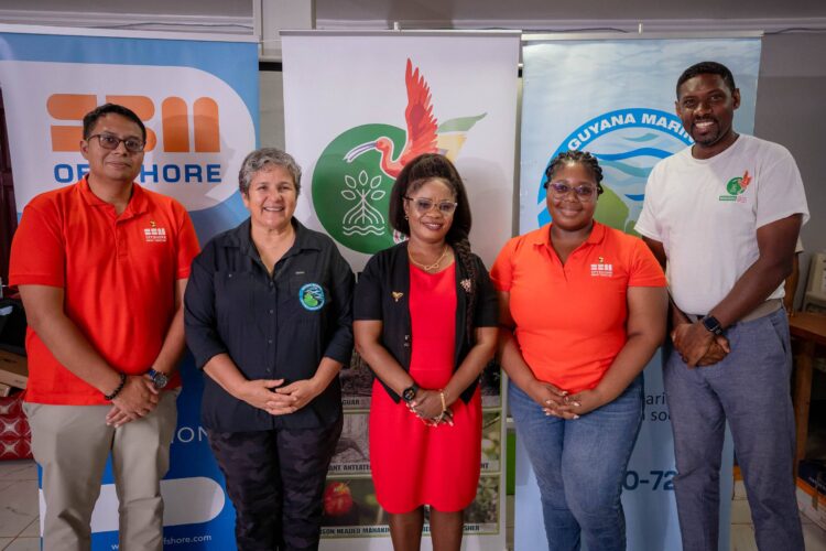 SBM Offshore Guyana’s General Manager, Martin Cheong, Sustainability and Social Impact Programme Development Officer, Gwenetta Fordyce with Director of the Guyana Marine Conservation Society, Mrs. Annette Arjoon-Martins, Chairman of the Guyana Marine Conservation Society, Dr. Anthony Cummings and Regional Education Officer, Elly Peterkin.
