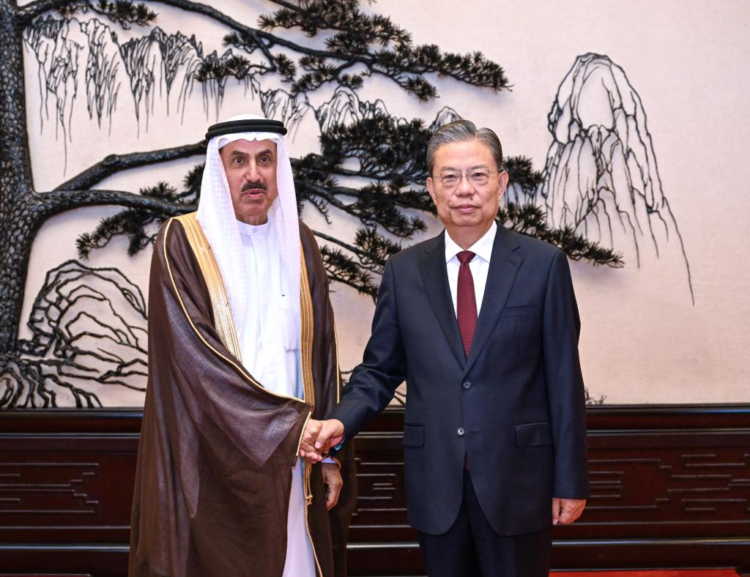 Zhao Leji, chairman of the National People's Congress (NPC) Standing Committee, holds talks with Saqr Ghubash, speaker of the Federal National Council of the United Arab Emirates (UAE), at the Great Hall of the People in Beijing, capital of China, Sept. 13, 2023. (Xinhua/Rao Aimin)