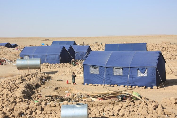 This photo taken on Oct. 16, 2023 shows China-donated tents in Herat Province, Afghanistan. (Photo by Saifurahman Safi/Xinhua)