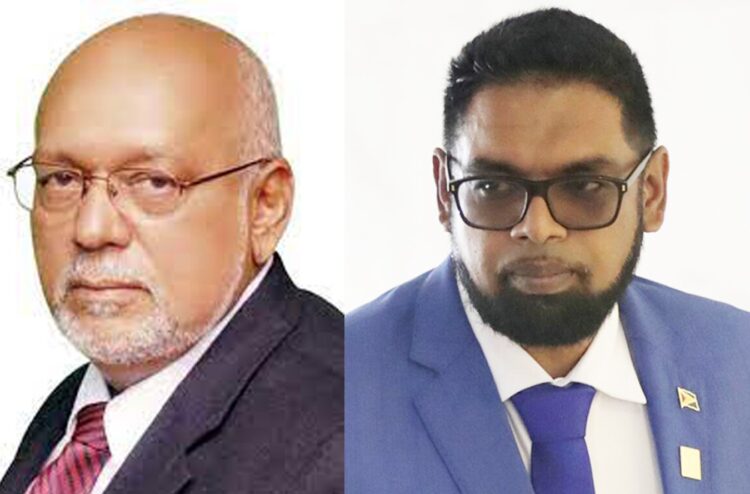 Former President Donald Ramotar (r) and President Irfaan Ali