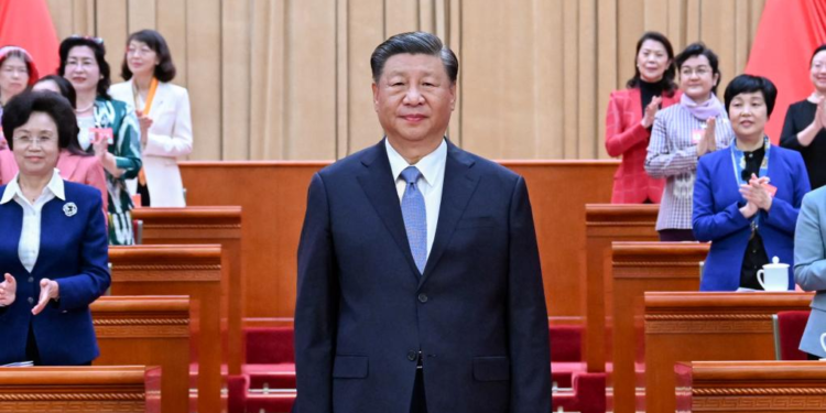 Chinese President Xi Jinping, also general secretary of the Communist Party of China Central Committee and chairman of the Central Military Commission, attends the 13th National Women's Congress at the Great Hall of the People in Beijing, capital of China, Oct. 23, 2023. The 13th National Women's Congress opened on Monday in Beijing. (Xinhua/Xie Huanchi)