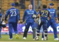 England's captain Jos Butler reacts after losing to Sri Lanka by 8 wickets during the ICC Men's Cricket World Cup match in Bengaluru, India, Thursday, Oct. 26, 2023. (AP Photo/Aijaz Rahi)