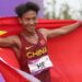 China's He Jie celebrates after winning the men's marathon event at the 19th Asian Games in Hangzhou, Zhejiang Province, China, October 5, 2023. /CFP