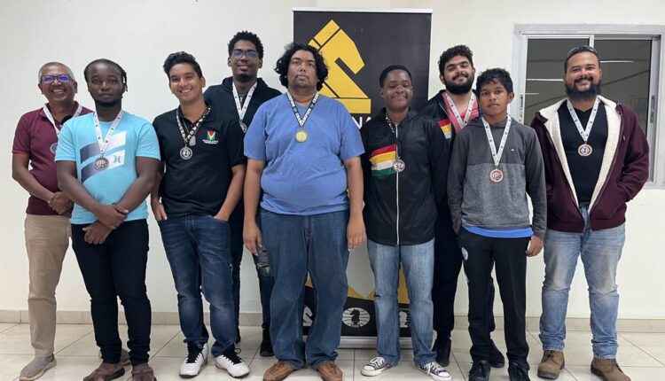 National Championship Finalists L-R Loris Nathoo, Rolex Alexander, Ethan Lee, Jaden Tayor, CM Taffin Khan, Keron Sandiford, Roberto Neto, Sachin Pitamber and Gilbert Williams missing Jusinto DaSilva