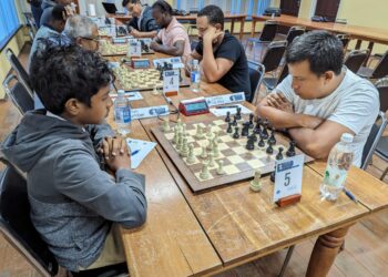 Sachin Pitamber and Justino DaSilva at the 2023 National Open Chess Championship