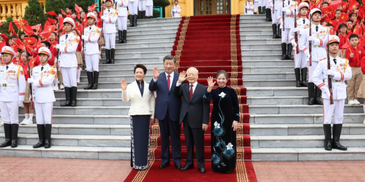 General Secretary of the CPC Central Committee and Chinese President Xi Jinping attends a welcome ceremony held by General Secretary of the Communist Party of Vietnam Central Committee Nguyen Phu Trong in Hanoi, capital of Vietnam, December 12, 2023. /Xinhua