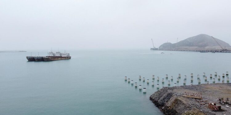 Ships are anchored near the construction site of a new Chinese mega port, in Chancay, Peru. | Photo Credit: Reuters