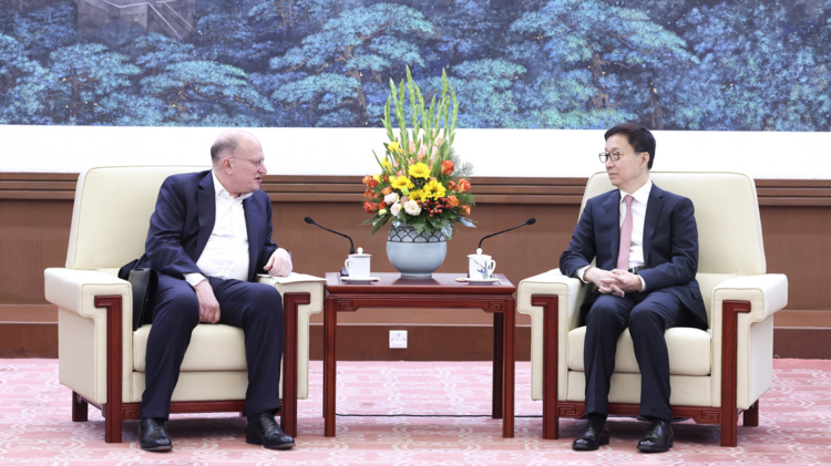 Chinese Vice President Han Zheng (R) meets with HSBC Group Chairman Mark Tucker in Beijing, China, January 22, 2024. /Xinhua