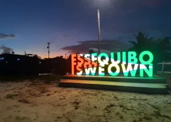 A patriotic sign in Guyana advertises the region of Essequibo as the country's own [Nazima Raghubir/Al Jazeera]