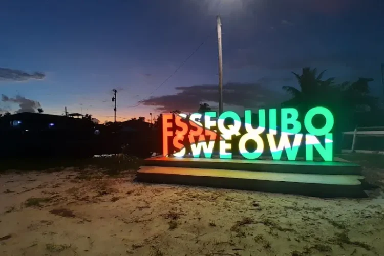 A patriotic sign in Guyana advertises the region of Essequibo as the country's own [Nazima Raghubir/Al Jazeera]