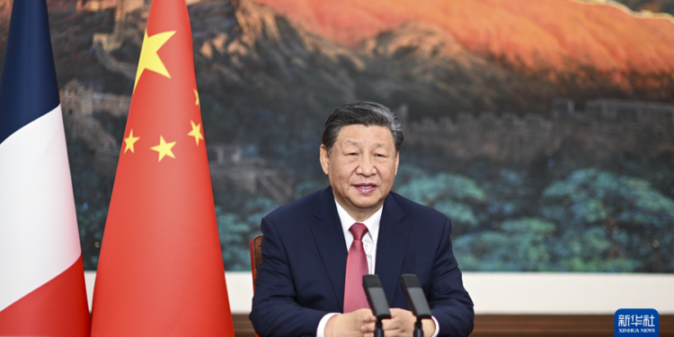 Chinese President Xi Jinping delivers a video speech to a reception celebrating the 60th anniversary of the establishment of diplomatic ties between China and France in Beijing, China, January 25, 2024. /Xinhua