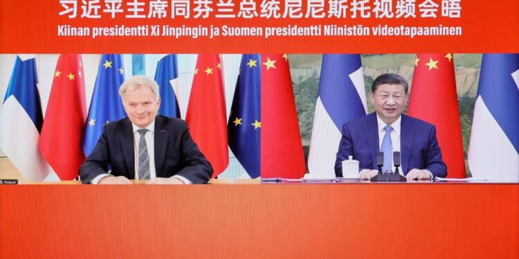 Chinese President Xi Jinping meets with Finnish President Sauli Niinisto via video link in Beijing, capital of China, Jan. 10, 2024. (Xinhua/Liu Bin)