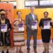 (From L-R): Representative of the Women and Gender Equality Commission, Nicole Cole, UN Resident Coordinator in Guyana, Ms Yesim Oruca, European Union Ambassador to Guyana, Rene van Nes, Vice-Chancellor of the University of Guyana, Prof Paloma Mohamed Martin and Deputy Vice-Chancellor for Institutional Advancement, Dr Melissa Ifill holding up a copy of the Gender Policy.