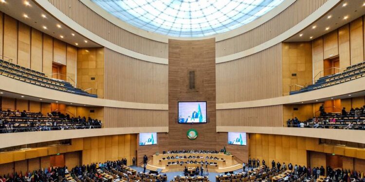 This photo taken on Feb. 17, 2024 shows a view of the 37th Ordinary Session of the African Union (AU) Assembly of the Heads of State and Government in Addis Ababa, Ethiopia. (Xinhua/Li Yahui)