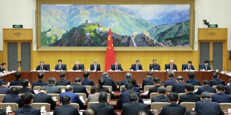Chinese Premier Li Qiang, also a member of the Standing Committee of the Political Bureau of the Communist Party of China Central Committee, speaks at a State Council meeting on clean governance, Feb 5, 2024. [Photo/Xinhua]