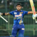 Sri Lanka's Pathum Nissanka (L) celebrates after scoring a double century (200 runs) as Charith Asalanka during the first one-day international(AFP)