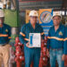 (L-R) BACIF Quality Control Manager Mr. Adrian Barkoye, Managing Director Mr. Peter Pompey and Operations Manager Mr. Rondel Ali poses with the GNBS Certificate on Feb. 8