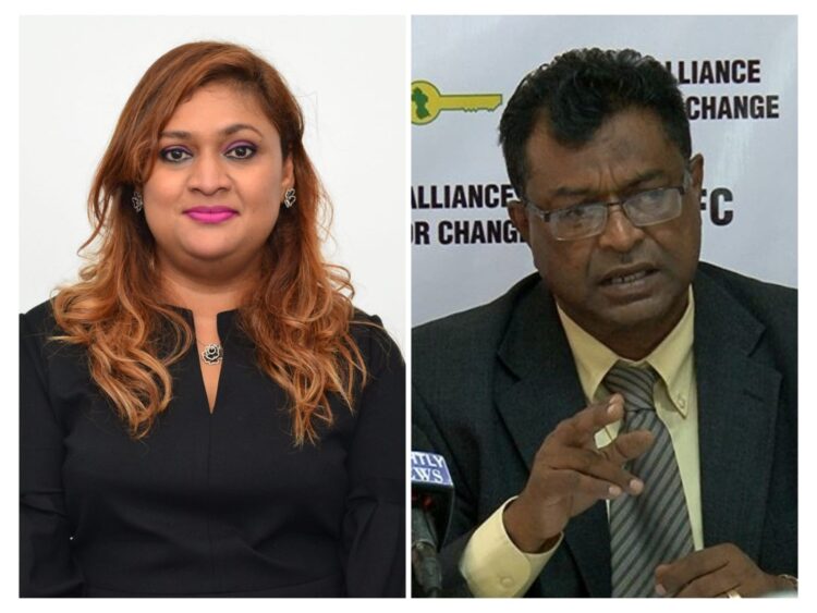 L-R: Education Minister Priya Manickchand and AFC Leader Khemraj Ramjattan