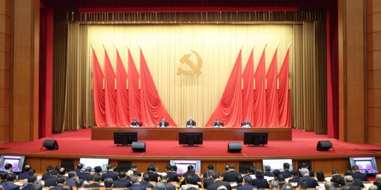 Cai Qi, a member of the Standing Committee of the Political Bureau of the Communist Party of China (CPC) Central Committee and head of the central leading group for the education campaign on the study and implementation of Xi Jinping Thought on Socialism with Chinese Characteristics for a New Era, attends a meeting and delivers a speech in Beijing, capital of China, Feb. 4, 2024. The meeting was held Sunday in Beijing to summarize a Party-wide education campaign on the study and implementation of Xi Jinping Thought on Socialism with Chinese Characteristics for a New Era. (Xinhua/Pang Xinglei)