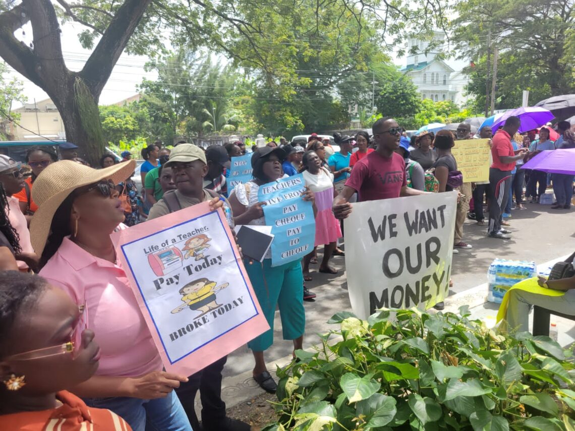 Guyana's teachers on strike, Tuesday, Feb 13, 2024. GTU's Photo