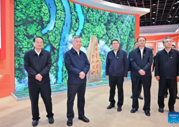 Li Xi, a member of the Standing Committee of the Political Bureau of the Communist Party of China (CPC) Central Committee and secretary of the CPC Central Commission for Discipline Inspection, visits an exhibition on the "Double-Eight" strategy in east China's Zhejiang Province, March 19, 2024. Li Xi was on a fact-finding mission to east China's Zhejiang Province between March 18 and 21. (Xinhua/Yue Yuewei)