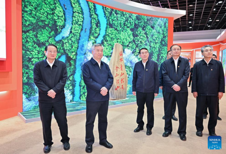 Li Xi, a member of the Standing Committee of the Political Bureau of the Communist Party of China (CPC) Central Committee and secretary of the CPC Central Commission for Discipline Inspection, visits an exhibition on the "Double-Eight" strategy in east China's Zhejiang Province, March 19, 2024. Li Xi was on a fact-finding mission to east China's Zhejiang Province between March 18 and 21. (Xinhua/Yue Yuewei)