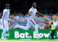 Joseph celebrates after taking the final match-winning wicket in Brisbane (Getty Images)