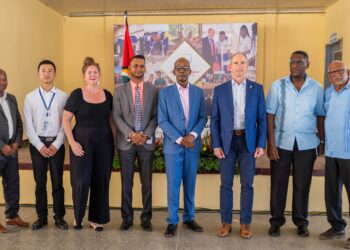 Representatives of the Greater Guyana Initiative and the Ministry of Education along with the Minister of Labour Hon. Joseph Hamilton at the launch of the TVET enhancement initiative.