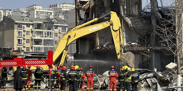 Firefighters work at the scene of an explosion in Sanhe City in northern China's Hebei Province, March 13, 2024. /CFP