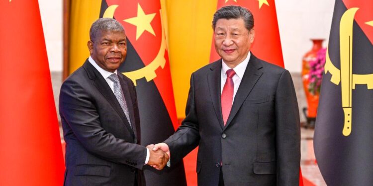 Chinese President Xi Jinping holds a welcome ceremony for President of the Republic of Angola Joao Lourenco in the Northern Hall of the Great Hall of the People prior to their talks in Beijing, capital of China, March 15, 2024. Xi held talks with Lourenco, who is on a state visit to China, in Beijing on Friday. (Xinhua/Li Xueren)