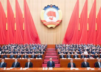Chinese leaders Xi Jinping, Li Qiang, Zhao Leji, Cai Qi, Ding Xuexiang, Li Xi, and Han Zheng attend the closing meeting of the second session of the 14th National Committee of the Chinese People's Political Consultative Conference (CPPCC) at the Great Hall of the People in Beijing, capital of China, March 10, 2024. (Xinhua/Huang Jingwen)