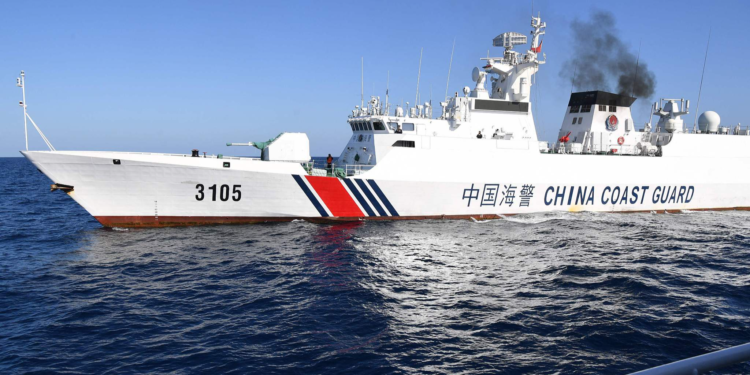 A photo of a Chinese Coast Guard ship sailing in the South China Sea, February 15, 2024. /CFP