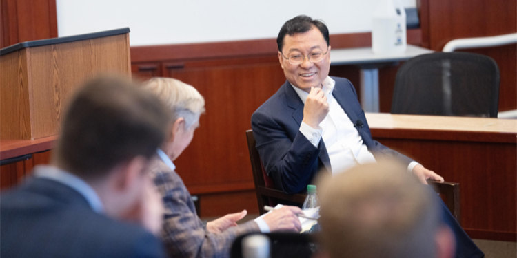 Chinese ambassador to the U.S. Xie Feng talks with Founding Dean of Harvard Kennedy School Professor Graham Allison in Cambridge, Massachusetts, U.S., April 19, 2024. /Chinese embassy in the United States