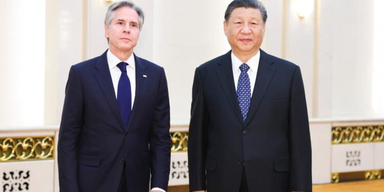 Chinese President Xi Jinping meets with U.S. Secretary of State Antony Blinken at the Great Hall of the People in Beijing, capital of China, April 26, 2024. (Xinhua/Huang Jingwen)