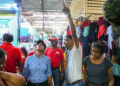 Minister Sonia Parag (center) identifying structural damages in the ceiling of the market