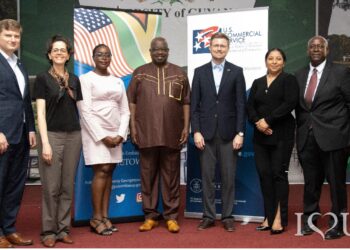 United States of America Embassy Officials along with the University of Guyana officials pose for a photo after the Discussion