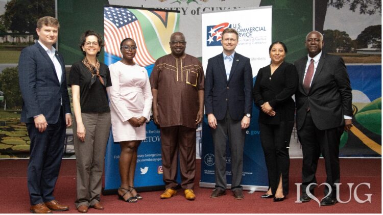 United States of America Embassy Officials along with the University of Guyana officials pose for a photo after the Discussion