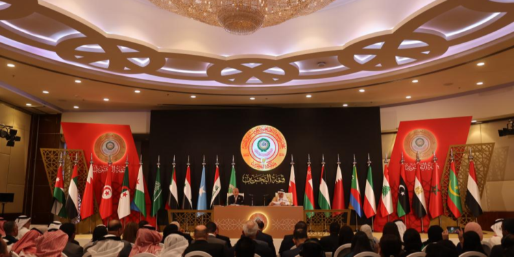 A press conference is held after the conclusion of the 33rd Arab League Summit held in Manama, Bahrain, May 16, 2024. /Xinhua
