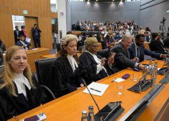 Lawyers of the Commission of Small Island States on Climate Change and International Law before the international tribunal for the law of the sea in Hamburg, Germany. Photograph: Fabian Bimmer/Reuters