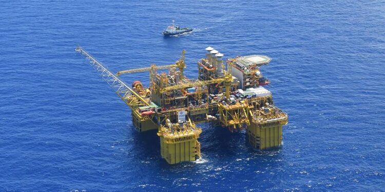 HAIKOU, June 25, 2021 (Xinhua) -- Photo taken on May 12, 2021 shows the Deep Sea No.1 deep-water gas field, 150 kilometers off the city of Sanya in south China's Hainan Province. Deep Sea No.1, China's first self-operated 1,500-meter deep-water gas field, started production on Friday, according to the China National Offshore Oil Corporation (CNOOC). (Xinhua/Pu Xiaoxu)