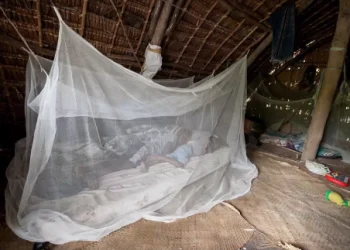 One of the Long-Lasting Insecticide Nets (LLINs) being used at one of the mining camps