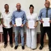 From Left, Pradeep Bachan Public Relations Officer of the Region 5 Chamber of Commerce and
Industry, Mr. Jaichan Hemchan; Vice President of the Upper Corentyne Chamber of Commerce &
Industry, Dr. Vishnu Doerga; Chair of Suriname Guyana Chamber of Commerce, Ms. Samantha
Reid; President of the Berbice Chamber of Commerce and Development Association and Mr.
Poonai Bhigroog; President of the Central Corentyne Chamber of Commerce