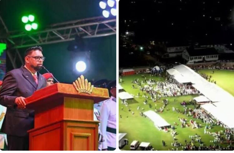 President Irfaan Ali addressing the sparse crowd that attended 2024 Independence Flag Raising Ceremony in Linden on May 25, 2024