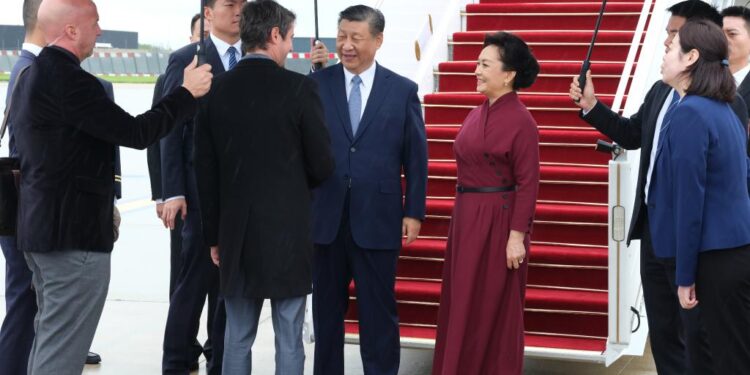 Chinese President Xi Jinping arrives in Paris for a state visit to France at the invitation of French President Emmanuel Macron, May 5, 2024. Xi was received by French Prime Minister Gabriel Attal at Paris Orly airport upon arrival. (Xinhua/Ding Lin)