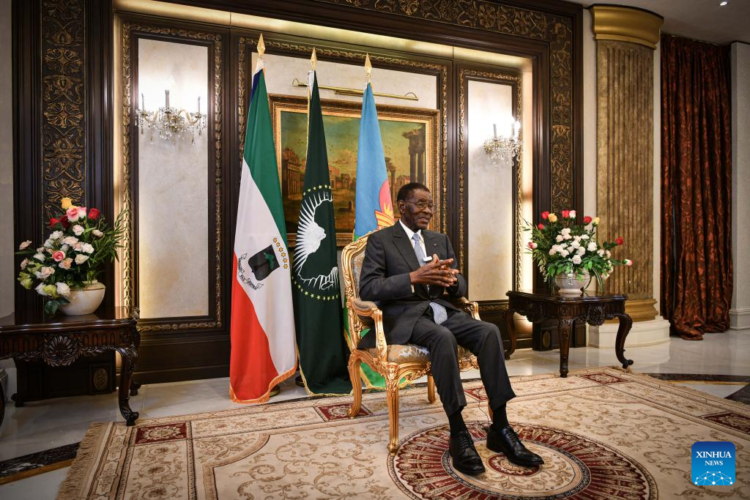 Equatorial Guinean President Teodoro Obiang Nguema Mbasogo speaks during an interview with Xinhua in Malabo, Equatorial Guinea, May 22, 2024. (Xinhua/Han Xu)