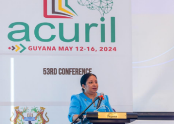 Professor Paloma Mohamed Martin delivering her keynote address at the Opening of ACURIL at the Pegasus  Hotel, Kingston Georgetown.  