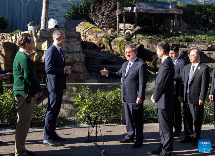 Chinese Premier Li Qiang visits the Adelaide Zoo for China-Australia cooperation on panda protection and research in Adelaide, Australia on June 16, 2024. Li is on an official visit to Australia. (Xinhua/Li Tao)