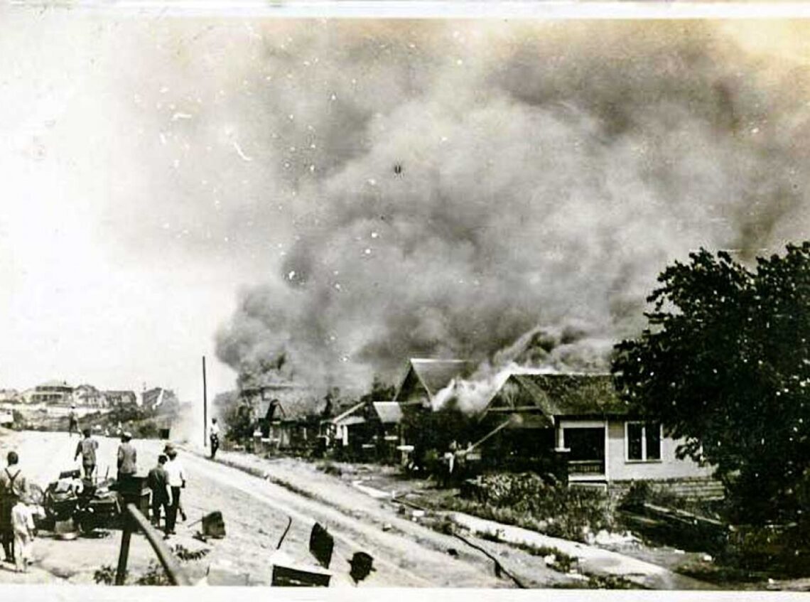 A part of the conflagration that took place in the Tulsa Race Massacre of May 31, 2021 when over 300 Black people were set upon and killed.Riots began after a white mob attempted to lynch a teenager falsely accused of assaulting a white woman.