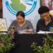 University of Guyana’s Vice-Chancellor, Professor Paloma Mohamed Martin (left) and Vice-Chairperson of the Guyana Marine Conservation Society (GMCS) Board of Directors, Dr. Arianne Harris signing the Memorandum of Understanding at UG’s Education Lecture Theatre.