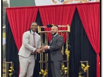 On the left, Dr Cecil Boston, Dean of the College of Medical Sciences and Marion Hernandez, recipient of the Best International Student Award for the Academic Year 2023/2024